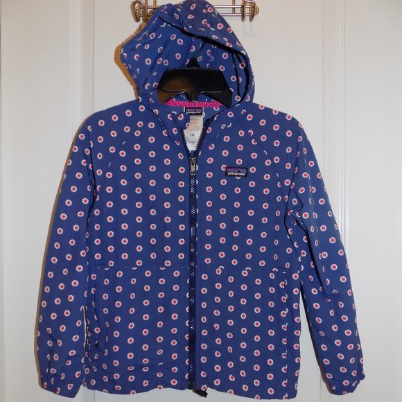 Patagonia Other - Girls PATAGONIA Blue Pink Daisy Floral Print Rain Jacket w/ Hood Wind Breaker 8